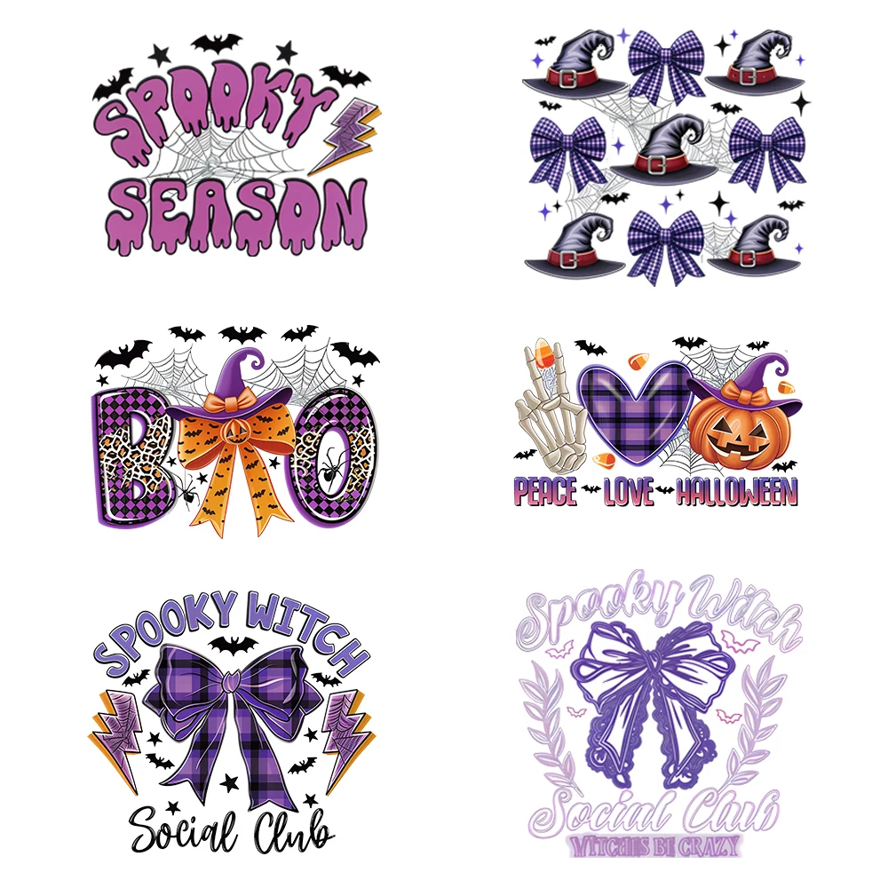 6 قطع من ملصقات نقل الحرارة الكرتونية للهالوين من الفينيل الحديد على رقع لاصقة للقمصان التي تصنعها بنفسك وحقائب الظهر والملابس