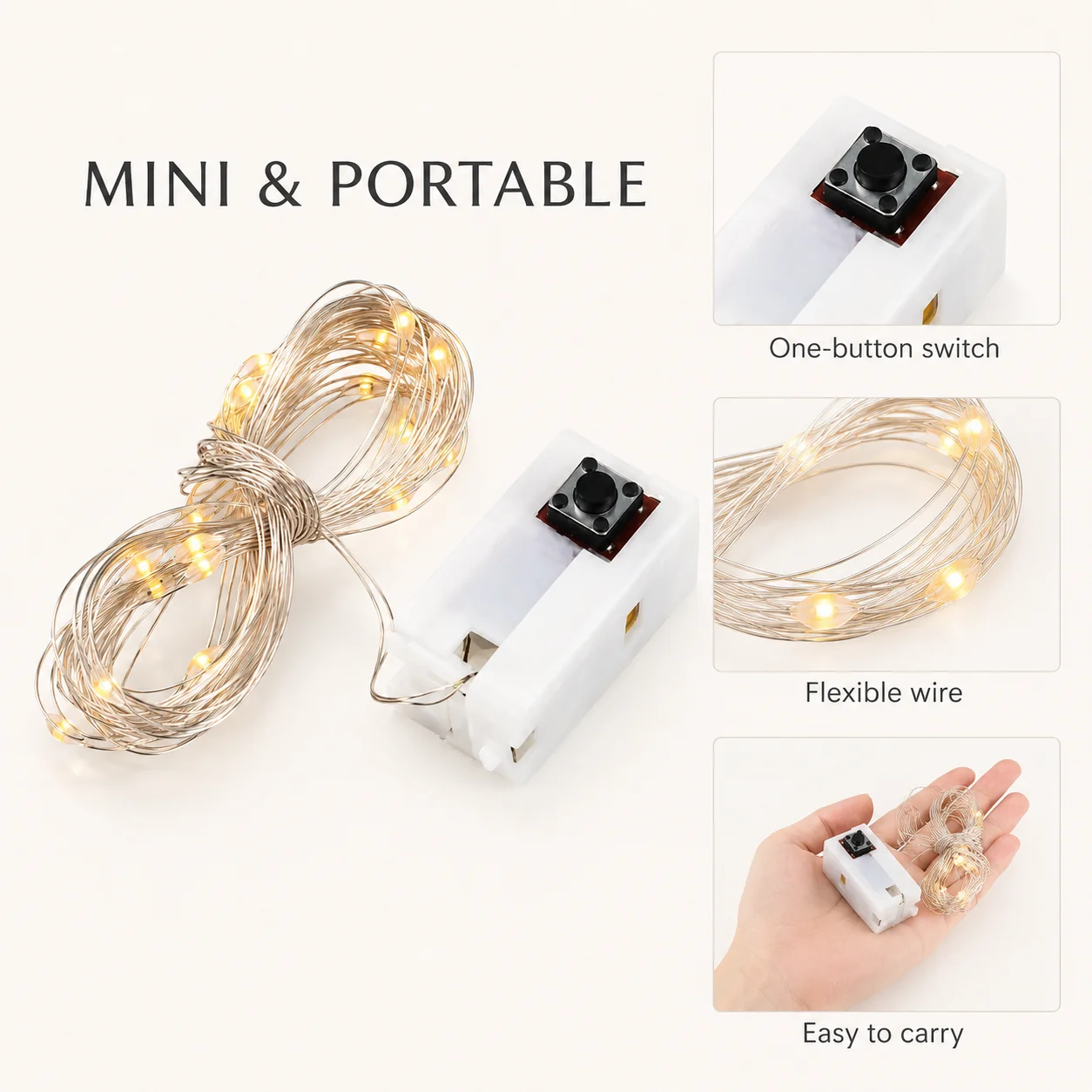 ZhonNa Warm White LED String Light 1.0m 2m 3m Plastic Portable Lighting Accessory for DIY Birthday Wedding Christmas Party Decor