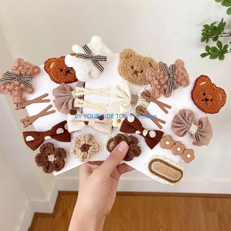 9pcs/set Girl Hair Clip Set Flower Hairpin Bear Hair Clip For Girl Bow Barrettes U6XE