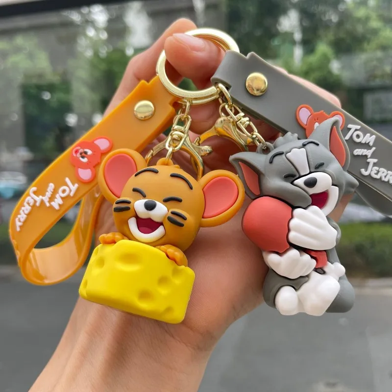 漫画アニメーショントムとジェリーの落下防止キーホルダー、かわいいPVC人形車のキーホルダー、カップルバッグ装飾ペンダント、かわいいギフト