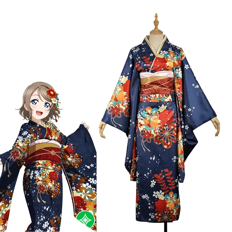 Anime Watanabe You New Year Taisho Kimono cosplay costume plus size