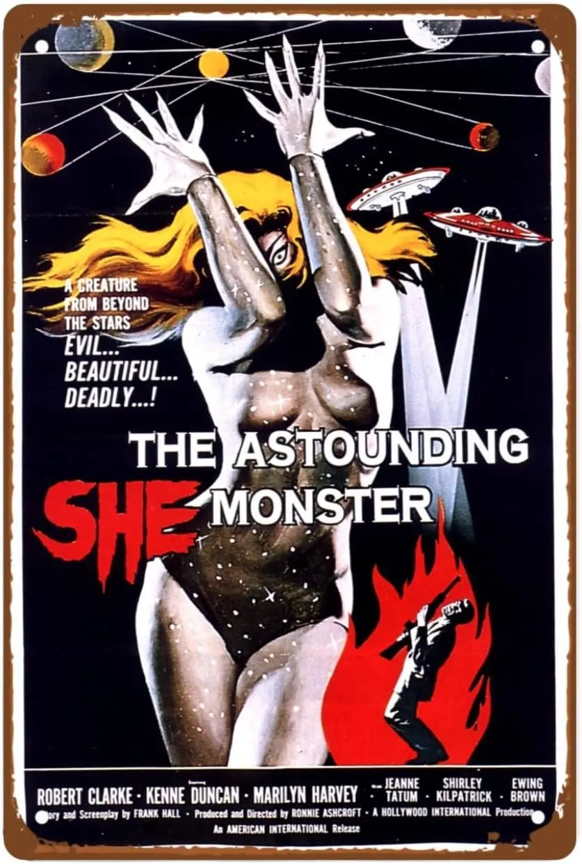 The Astounding She-Monster Art Deco Metal Wall Tin Sign Movie Poster Man Cave Decor Retro Gift Vintage Decorations Posters For R