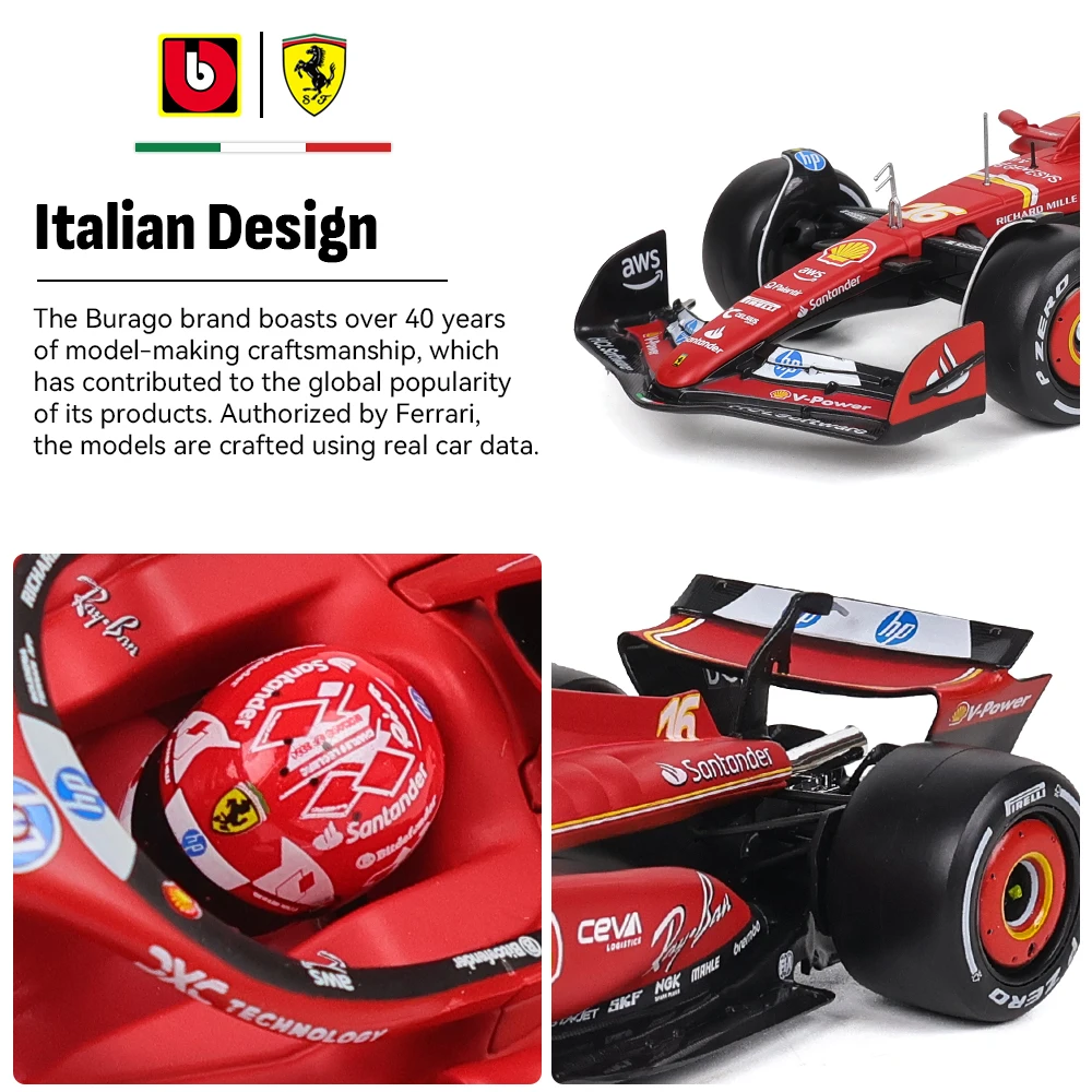Bburago 1:24 Serie F1 2024 Varios Estilos Ferrari SF24 # Modelo de coche de aleación Leclerc 16, serie de juguetes de colección