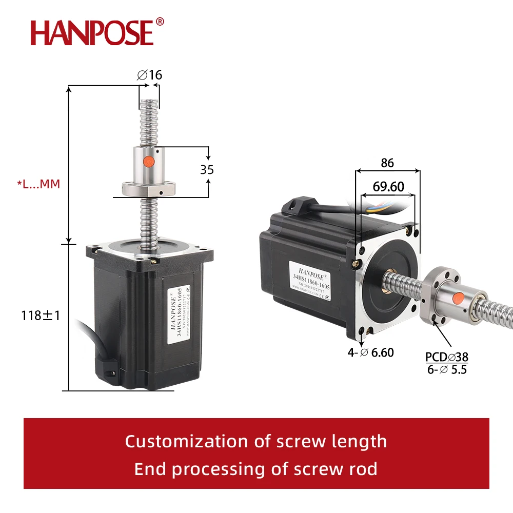 ballscrew motor stepper motor 34HS11860-SFU1605 ballscrew torque 8N.M 6.0A 100MM 200mm 300mm for 3D Printer CNC milling machine
