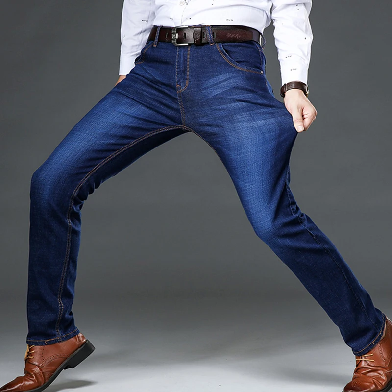 42 44 primavera y otoño nuevos pantalones vaqueros clásicos de talla grande para hombres moda de negocios Casual estiramiento delgado negro azul pantalones de marca para hombres