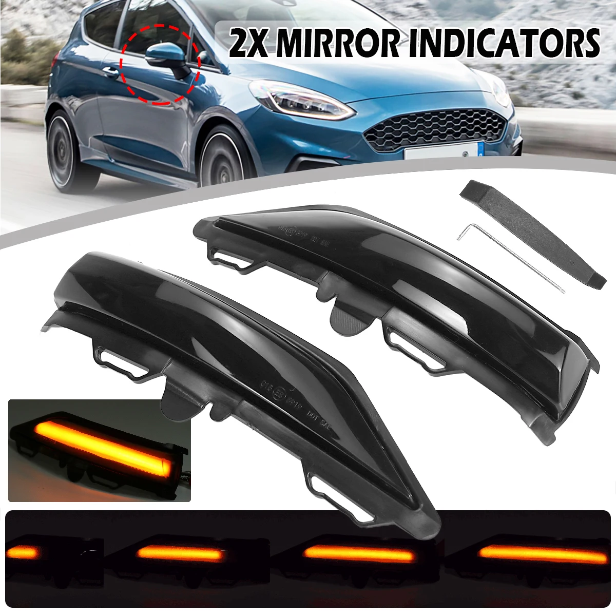 2pcs LED Side Wing Rearview Mirror Dynamic Indicator Flowing Turn Signal Blinker Repeater Light for Ford for Fiesta MK8 19+ Mk7