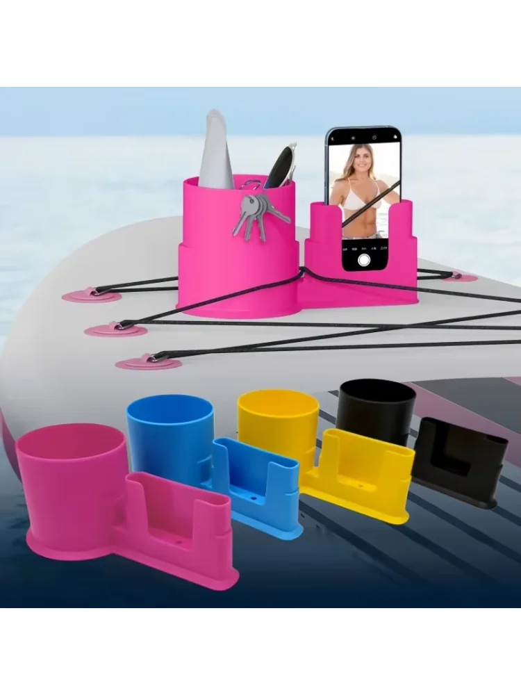 2 in 1 Anti Tilt SUP Cup and Phone Holder No Spill Drink Bottle Mount for Water Sports Paddle Board Kayak Canoe
