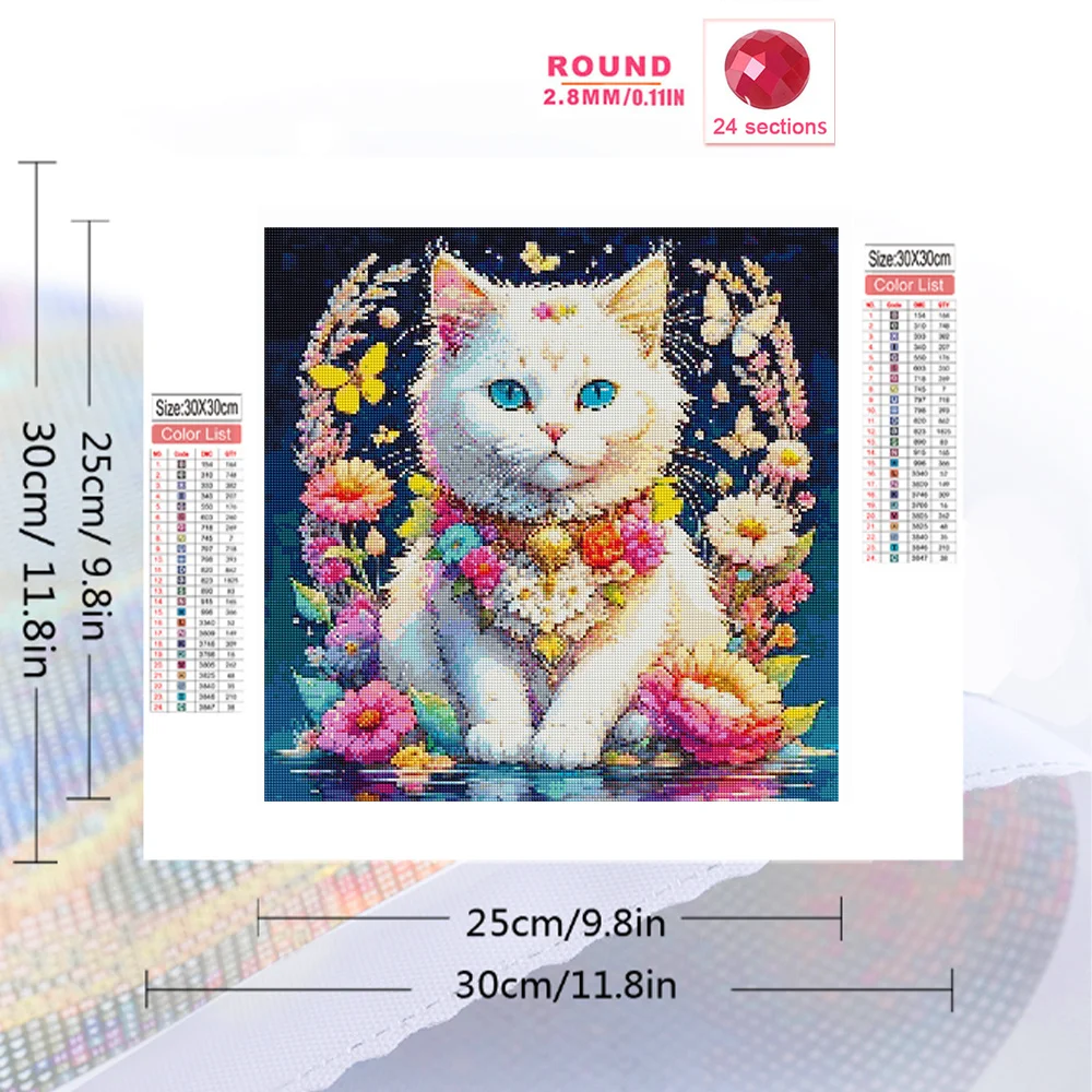 Huacan-Peinture au diamant animal chat, broderie complète ronde et carrée, perceuse, art floral, passe-temps, décoration de la maison, bricolage