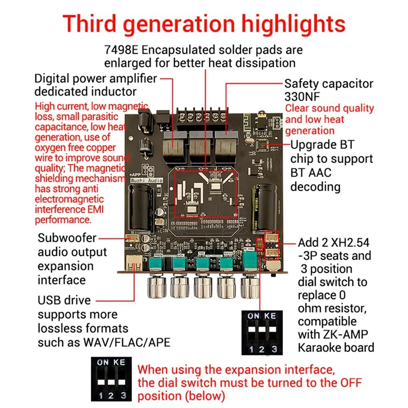 HT21-3G Trzecia generacja 2.1-kanałowy wzmacniacz mocy Bluetooth TDA7498E Wzmacniacz mocy Bluetooth 160Wx2+220W