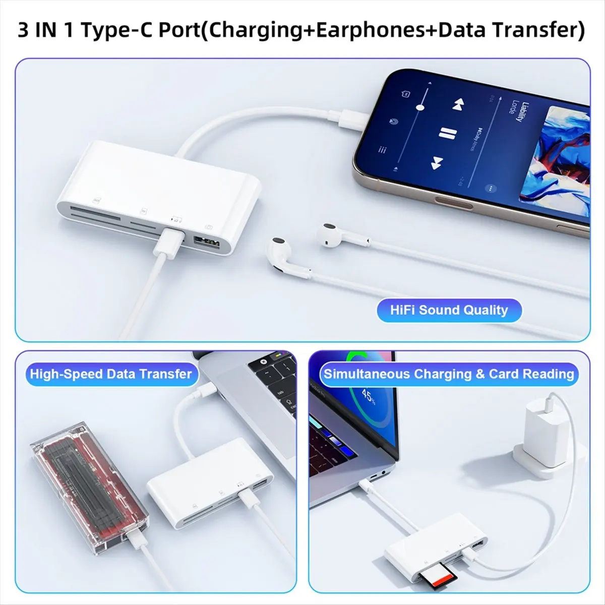 ♬◤Popular Style  ◥5 in 1 Smart Card Reader Type C to SD TF Card Memory Reader Flash Drive OTG Adapter USB 2.0 TYPE-C Card Reader