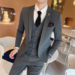 X1020 Brown Double-breasted Suit Men's British Slim Fit Men's Large Size Suit Three-piece Wedding Groom Dress Trend