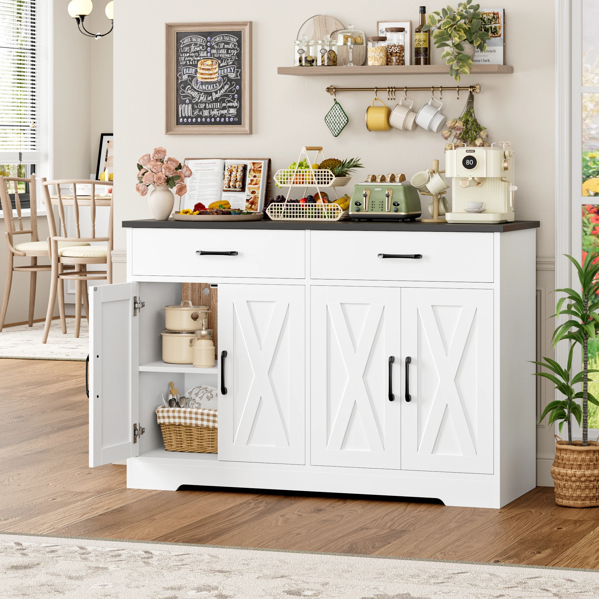 Imagen 5: Aparador, armario de cocina de 120 cm de ancho con paneles, armario de almacenamiento tipo buffet para cocina con 2 cajones y 4 puertas