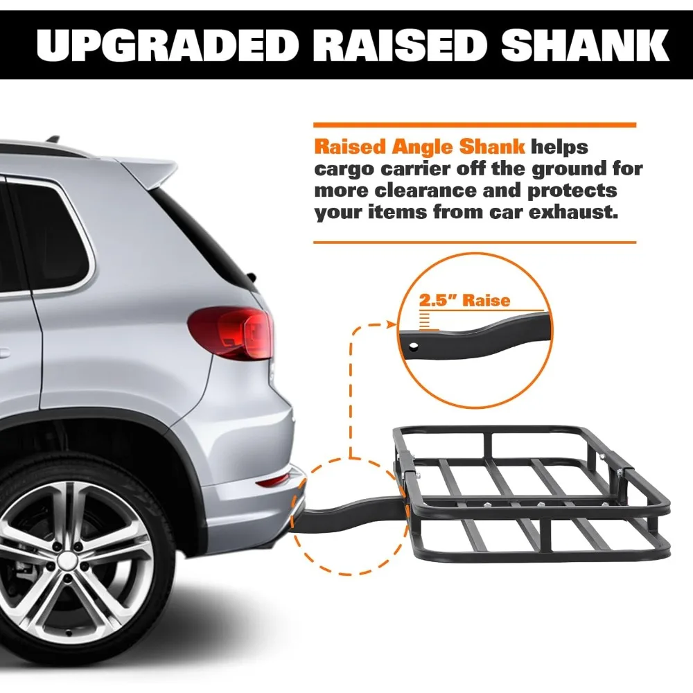 

Hitch Cargo Carrier for SUV, Truck, 500LB Capacity, with Waterproof Bag, Net, Strap, Tightener, Powder Coated for Durability