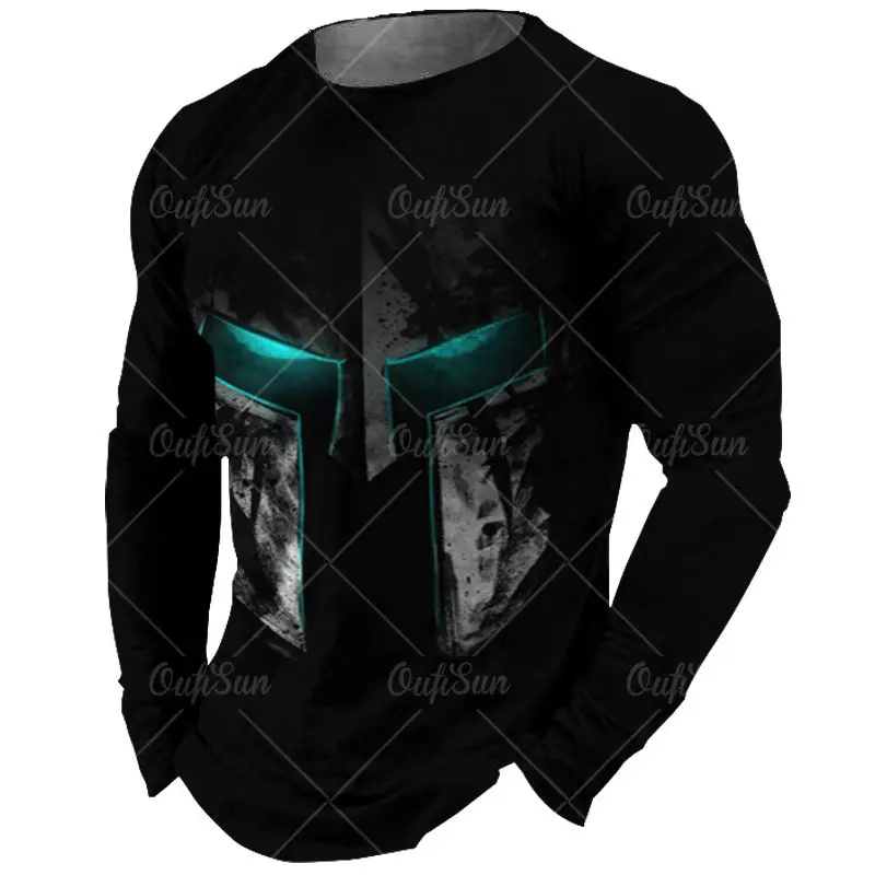 Spartan Tees Long Sleeved Black T-Shirt For Men 3d Print Shirts Spartan Graphics Men\'S Clothing Vintage Tops Casual Streetwear