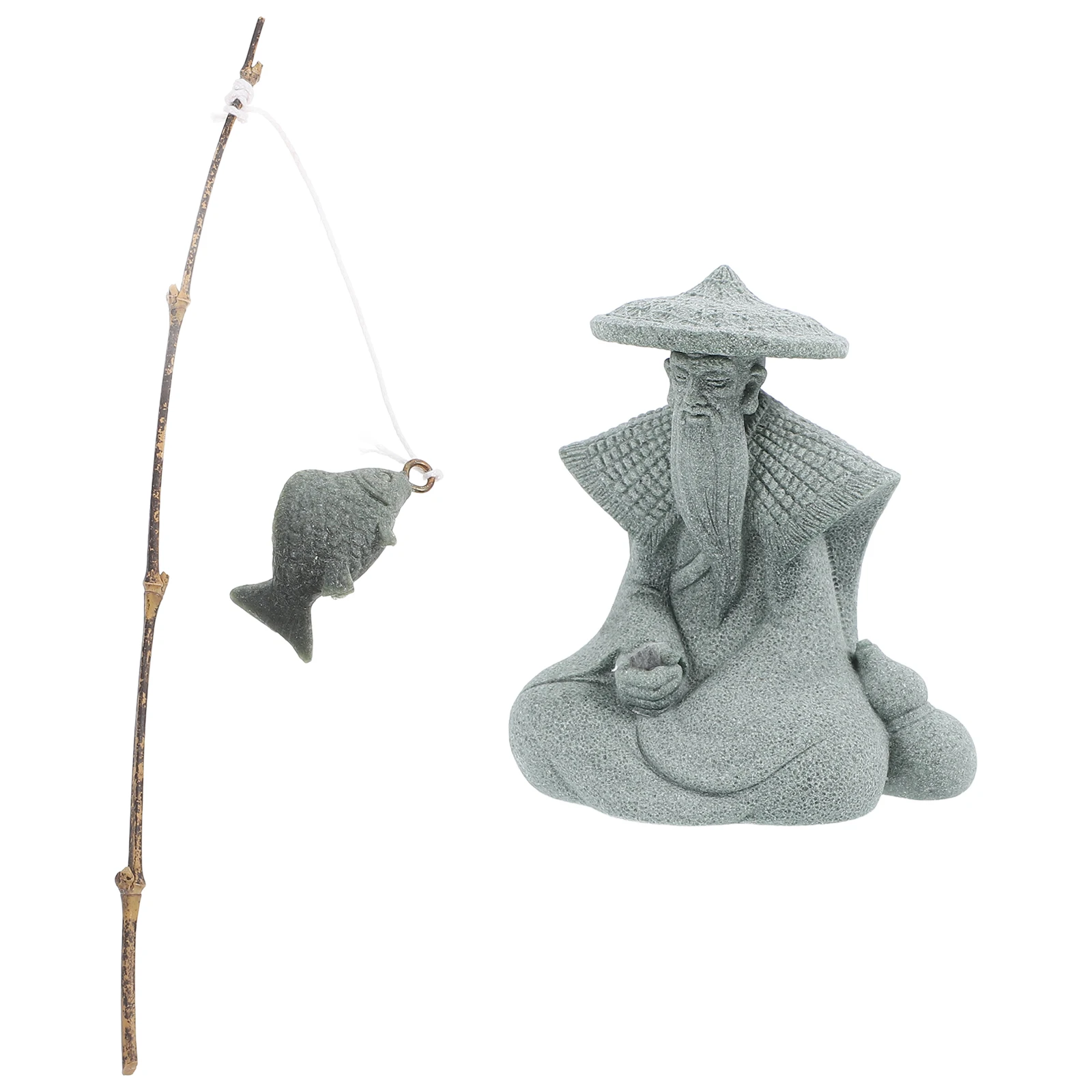 

1pc Fisherman Statue Resin Mini Garden Ornament For Outdoor Fish Tank Bonsai Zen Decor Chinese Style Fishing Figure