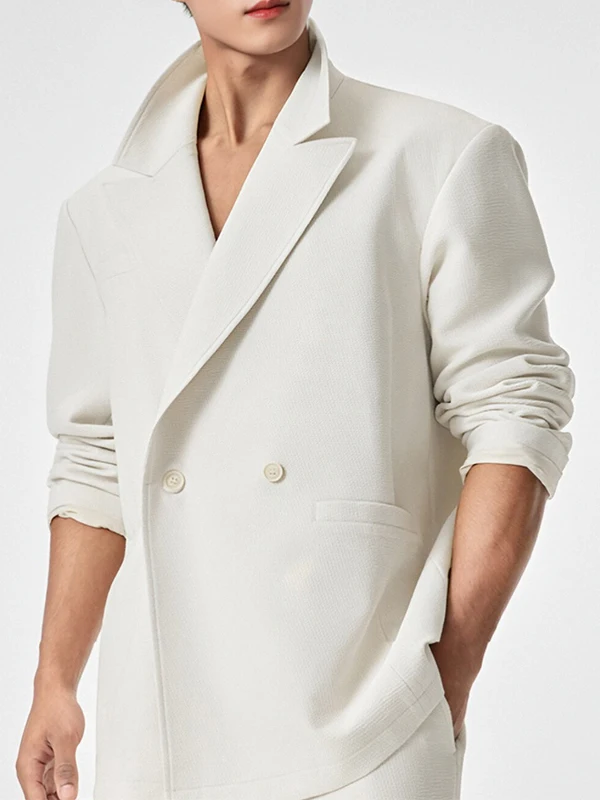 New Textured Men's Casual Double-Breasted Suit Set Commute Versatile High-End Light Maturity Wind Coat Breathable Business Ca...