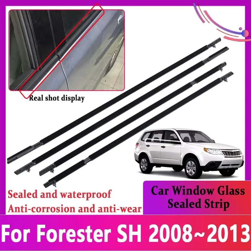 For Subaru Forester SH 2009 2010 2011~2013 Car Door Window Glass Sealed Strips Chrome Weatherstrip Waterproof Belt Accessories