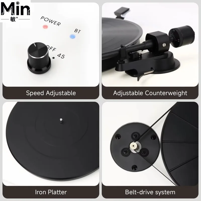 High Quality Bluetooth Vinyl Turntable Record Player with Adjustable Counterweight Vintage Audio Equipment for Home Laboratory