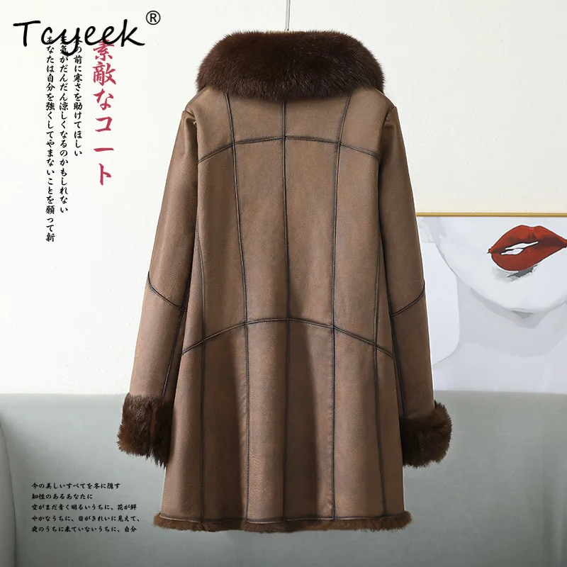 Tcyeek ฤดูใบไม้ร่วงฤดูหนาวเกาหลีรุ่นกระต่ายขนสัตว์แบบบูรณาการ Fox ขนสัตว์ขนาดกลางยาวผู้หญิงเสื้อขนสัตว์ Fourrures Femme