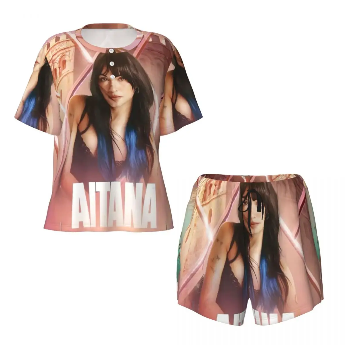 

Комплект для сна Beauty Aitana: пижама с короткими рукавами и круглым вырезом, мягкие шорты, для женщин, в стиле испанской певицы