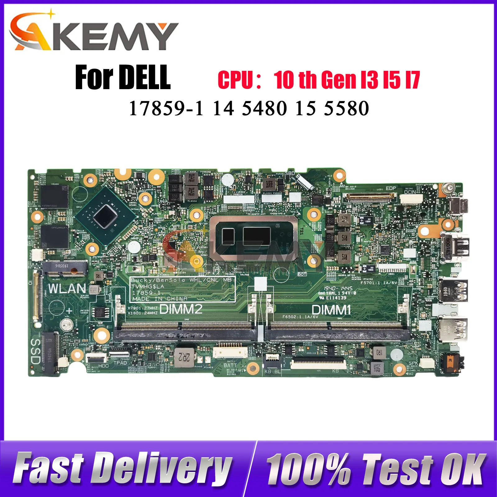 

Материнская плата для ноутбуков DELL Inspiron 5482, 5480, 5580, 5582, Vostro 5481, 17859-1, CN-0NDK8H, 0CF3X3, протестирована, исправна.