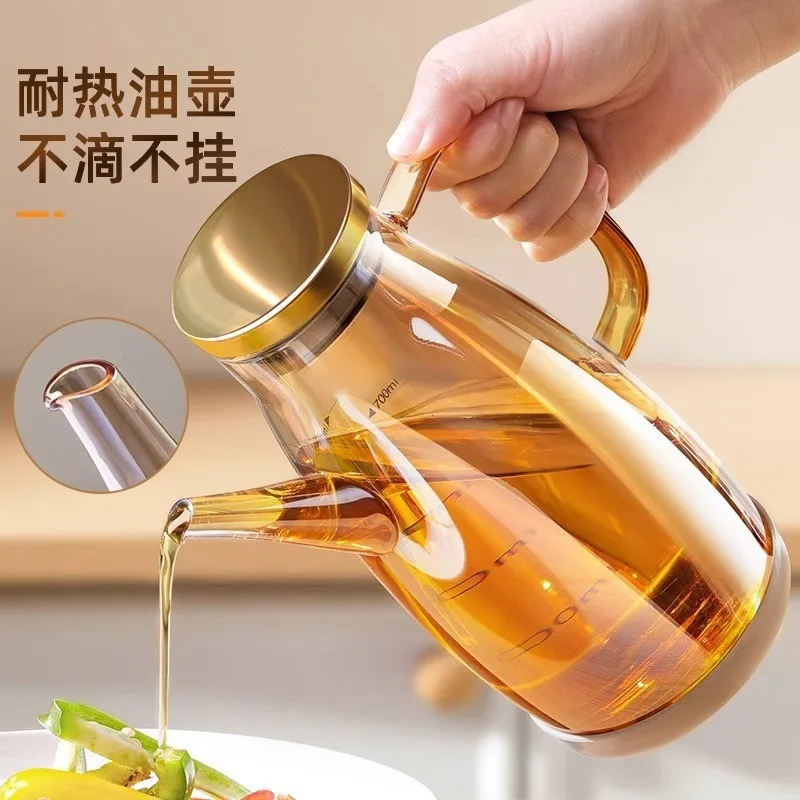Borosilicate Glass Oil Dispenser, Heat Resistant Oil Cruet with Scale, Food Grade Kitchen Oil Container
