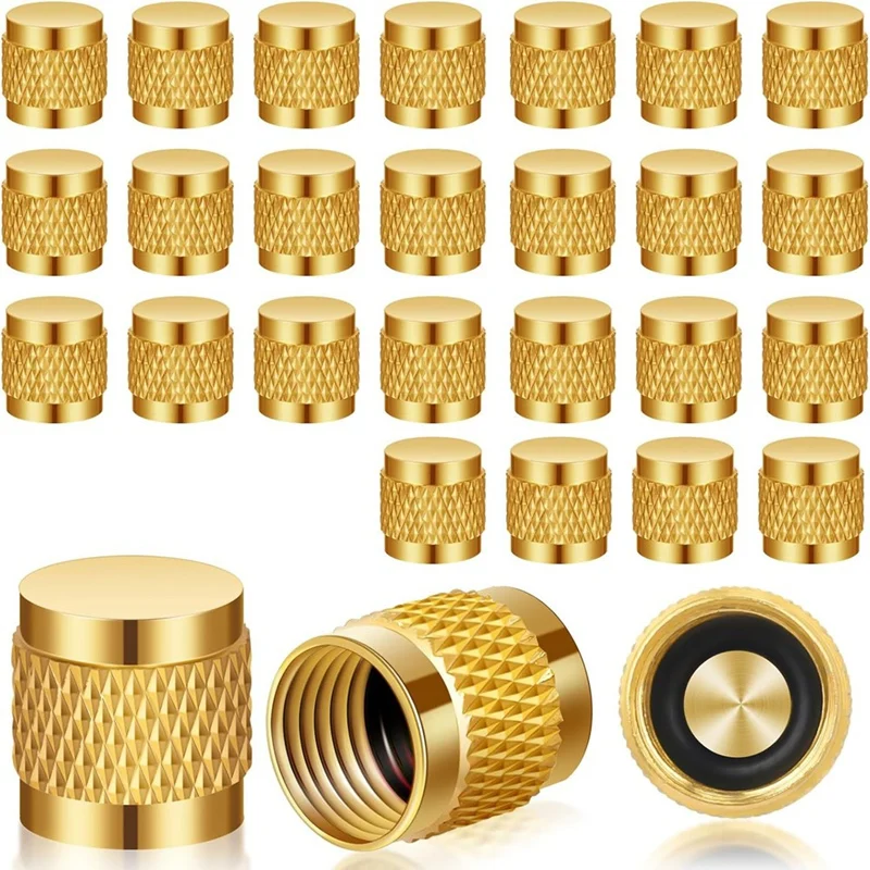 

A93G 1/4Inch Flare Cap, Round Brass HVAC Locking Caps, W/Neoprene O-Ring Seal AC Service HVAC Valve Caps, (25 Pcs)