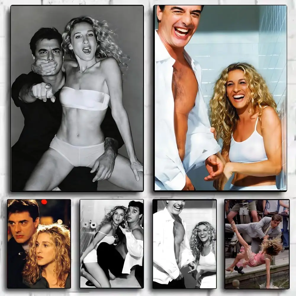 S-Sex and the City Carrie and Mr Big Poster Framed Canvas Wall Art Print for Office Dining Room Bathroom Wall Decor