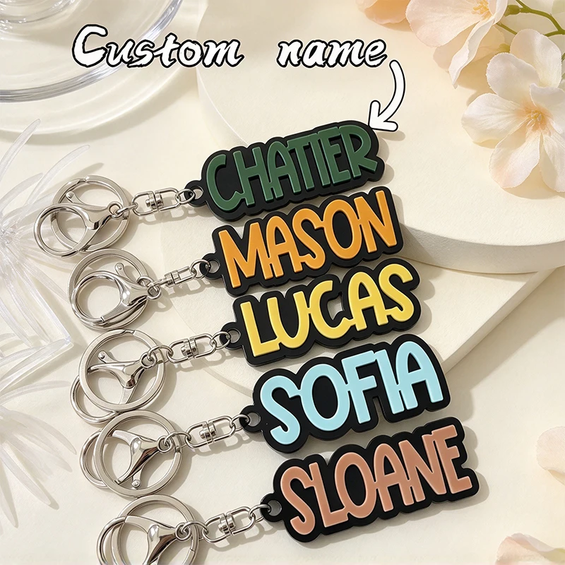 Custom Stacked Bold Letter Acrylic Name Keychain Personalized Double Layer 3D Nameplate Keyring Backpack Decor Bag Charm Gift