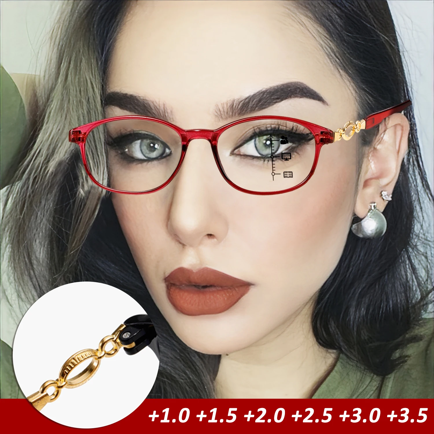 MultiFocus-Lesebrille für Damen, High-End-Lesebrille für Hohlverbindungsdesign, ältere Outdoor-Sportarten, 1,0 1,5 2,0 3,0