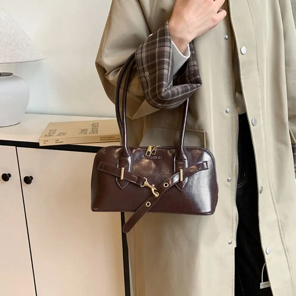 

Fashionable Korean Style Retro Shoulder Bag Solid Color PU Leather Underarm Bag Handbag Large Capacity Crossbody bag Travel