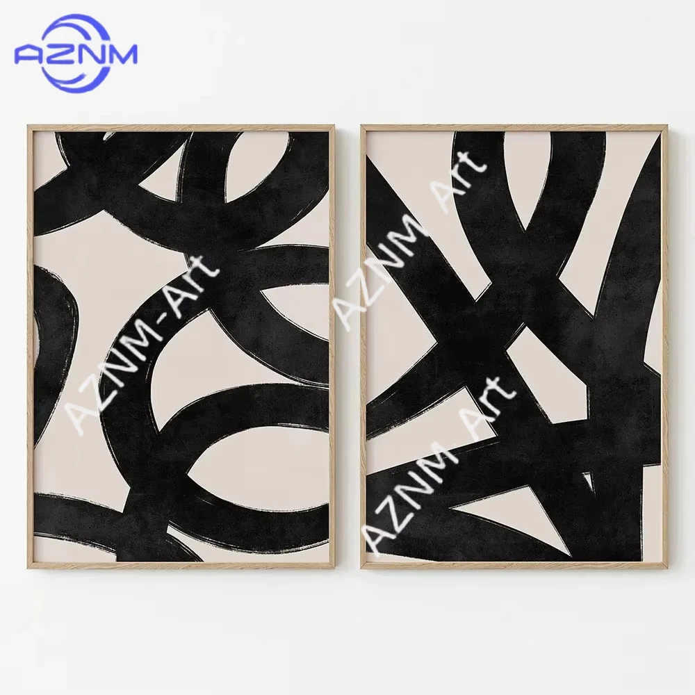 1/2 Stück, modernes Poster, abstrakte Kunstdrucke, Leinwandgemälde, beige, schwarze Linie, minimale Wandkunst, Bilder für Wohnzimmer, Heimdekoration