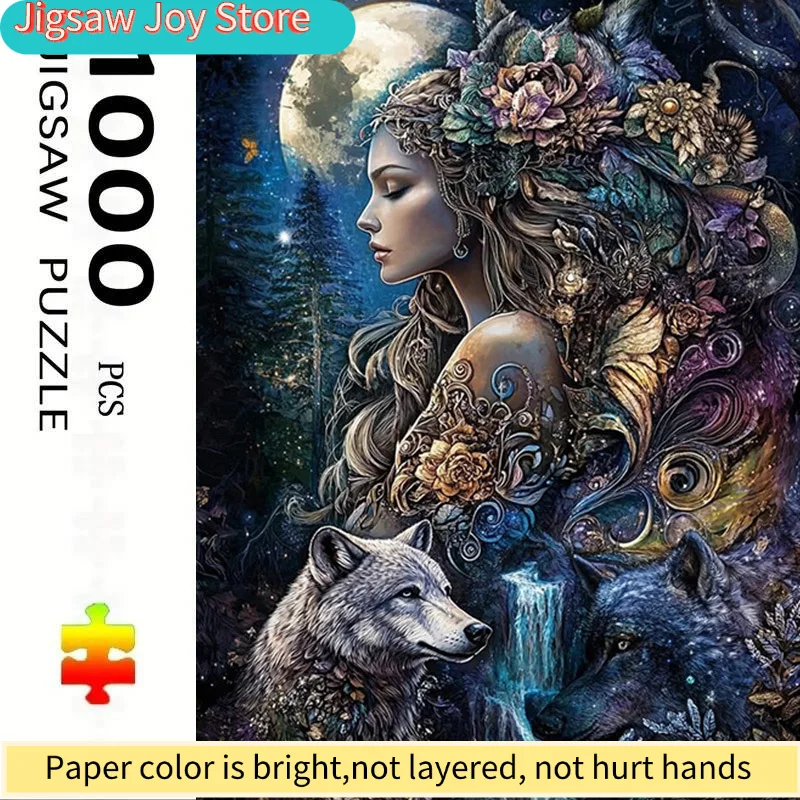 

A Adult Puzzle, Measuring 70.0X50.01 cm, Featuring Beautiful Artwork of a Wolf And a Girl Under a Full. It'S Perfect for Crea