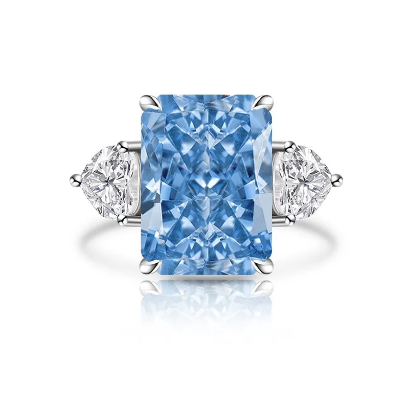 Glänzender farbiger Zirkon-Ring aus 925er-Sterlingsilber mit Eisblumenschliff und großem Karat. Wunderschöner, eleganter Damenring – Detail 15