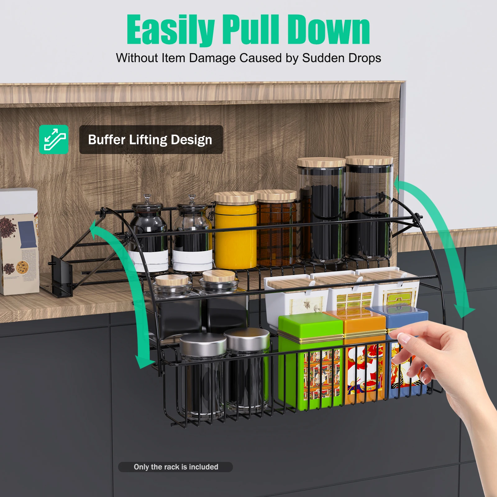 

3-Tier Pull Down Cabinet Spice Rack Organizer,Metal Storage Shelf,Retractable Large Capacity Kitchen Storage Shelf Organizer