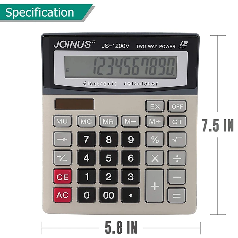N35R_DU 12-Digit Solar Battery Office Desk Calculator with Large LCD Display