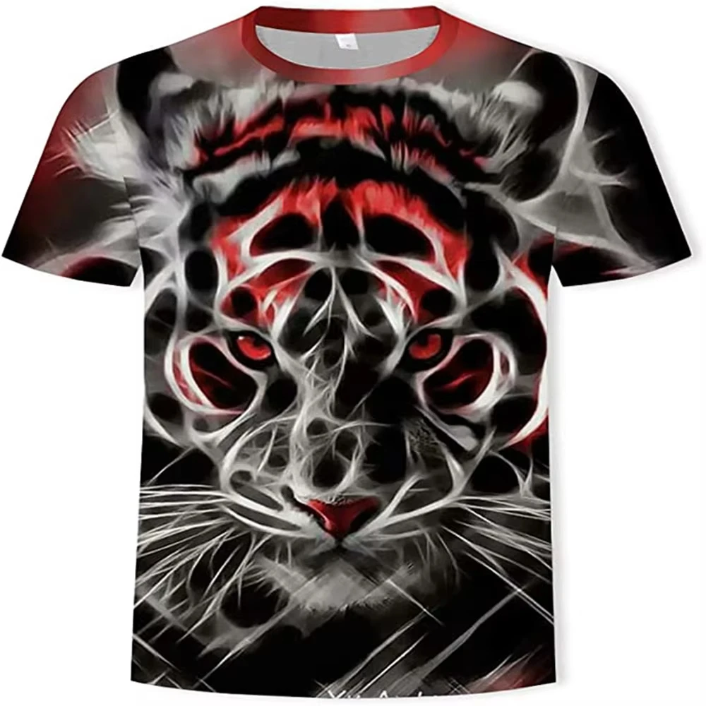 Boys' T-Shirt Cool Tiger 3D Printed Children's Short Sleeves O-Neck Pullover Tops Outdoor Casual Comfortable Children's Clothing