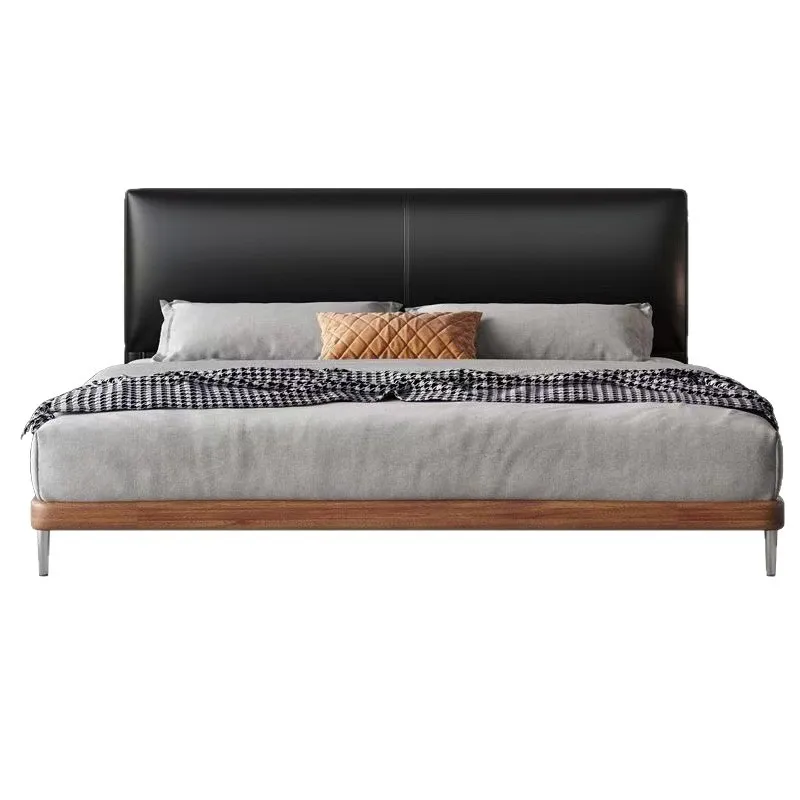 Medieval wind bed tofu block leather modern minimalist black double bed high PC and console game sleeping soft bag