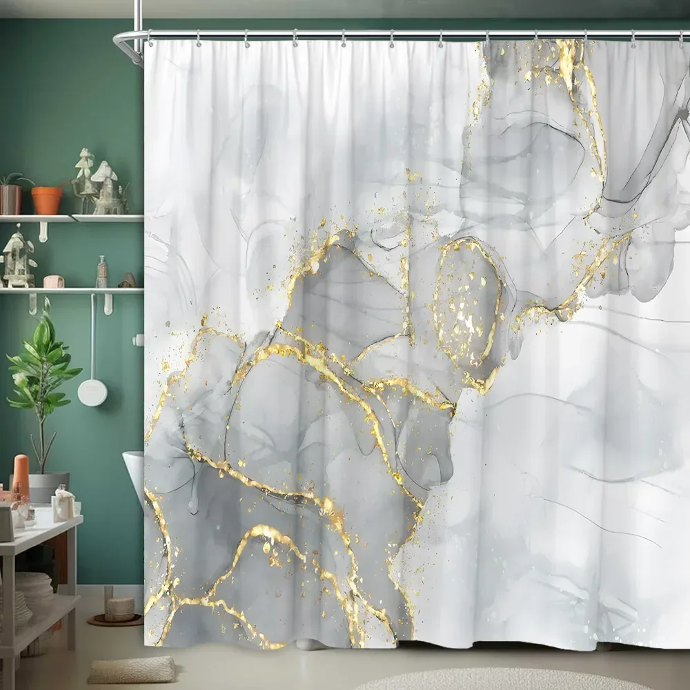 Marble Textured Shower Curtain Luxury Modern Geometric Creative Irregular Ink Art Home Polyester Fabric Bathroom Decor Curtains