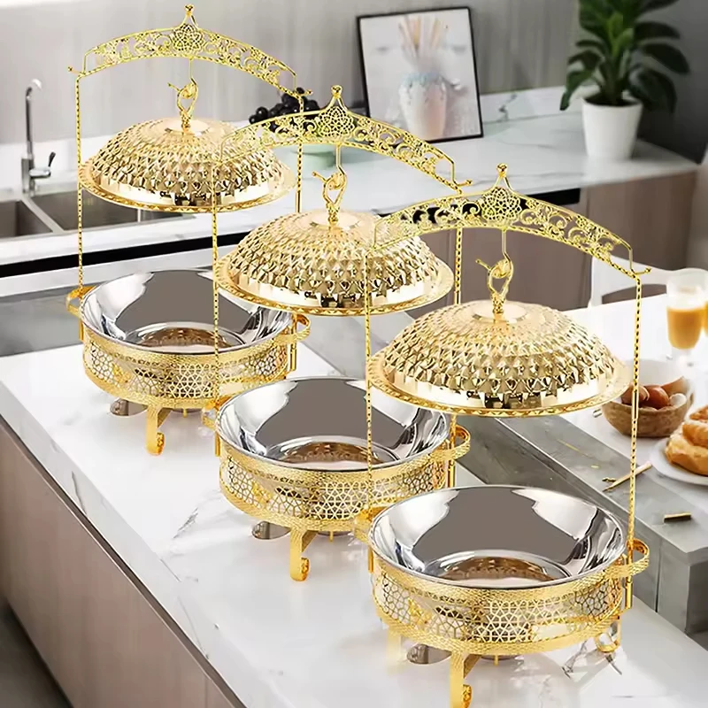 Suministros para Catering de Bodas y Hoteles: Recipientes para Calentar Comida de 4.5L y 8L, Recipientes para Buffet, Recipientes Dorados para Calentar Comida