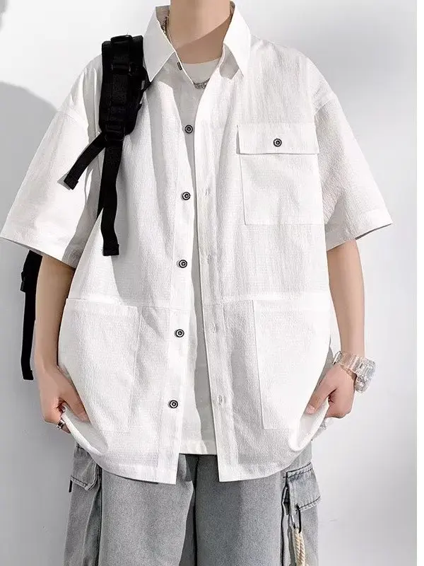 

Ice Silk Men's Casual ort Sve irt Thin Bla Loose Fit Large Size Five-Button Breathable Cool Feeling No Ironing Required