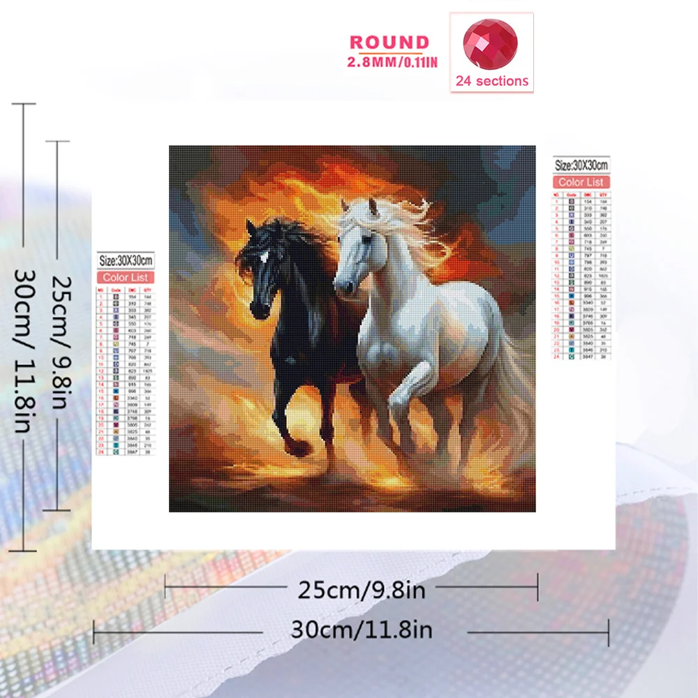 HUACAN Diamond Painting Horse Wall Stickers Picture Rhinestones Mosaic Full Square Round Animal Complete Kit Home Decoration