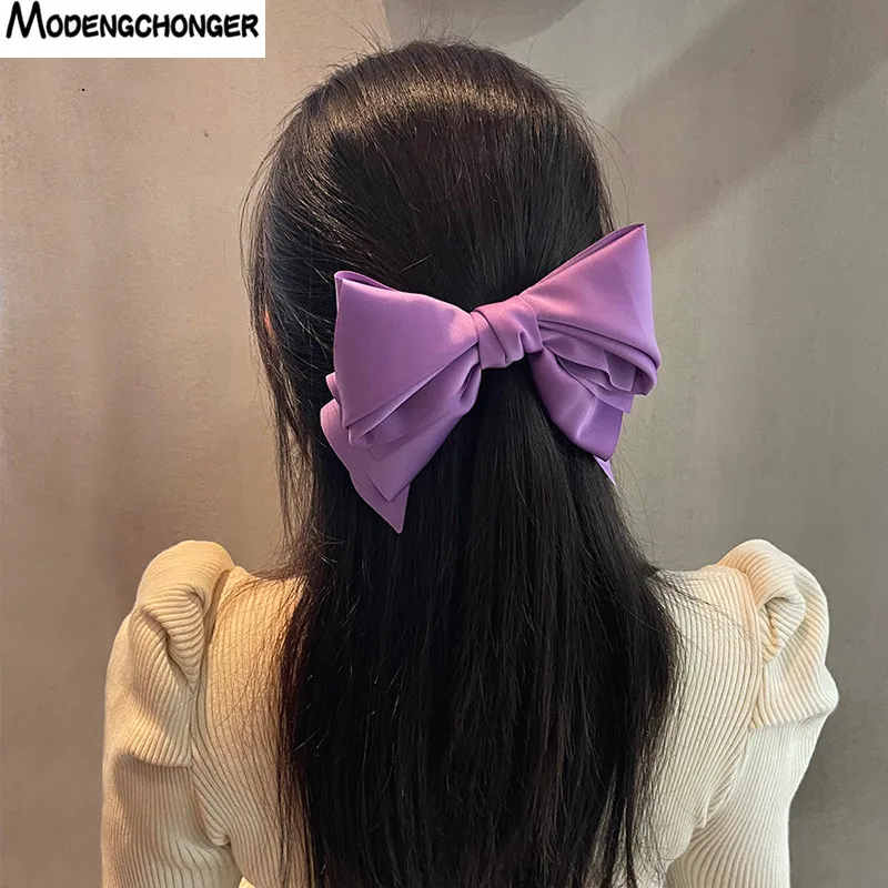 Fashion Multilayer Bowknot Streamer Hairpin Woman Girl Satin Ribbon Barrette Bow Back Head Spring Clip Headwear Hair Accessories