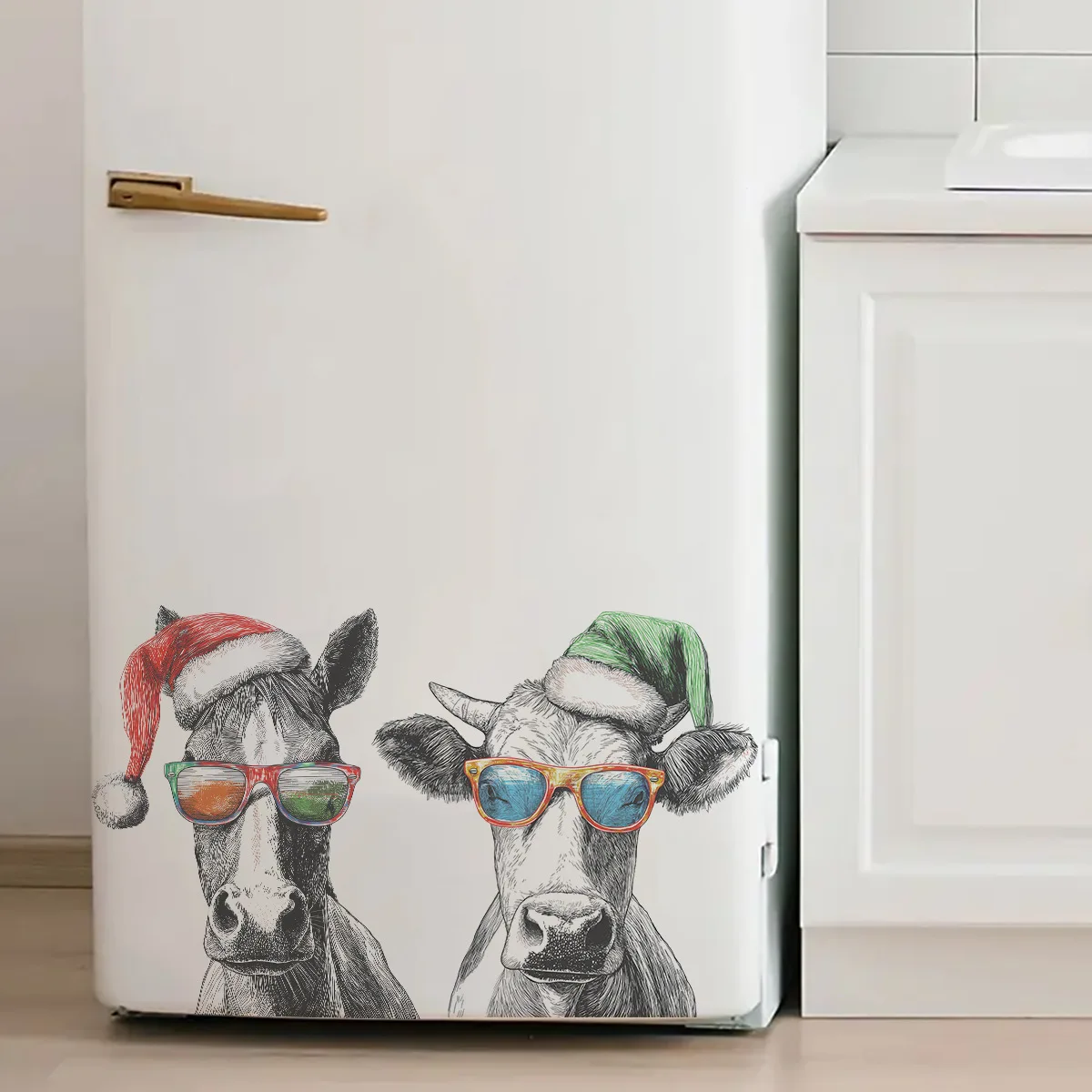 Sketch Christmas Hat Bullhead Wall Sticker Christmas Room Decoration Wall Sticker Self-Adhesive Window Sticker