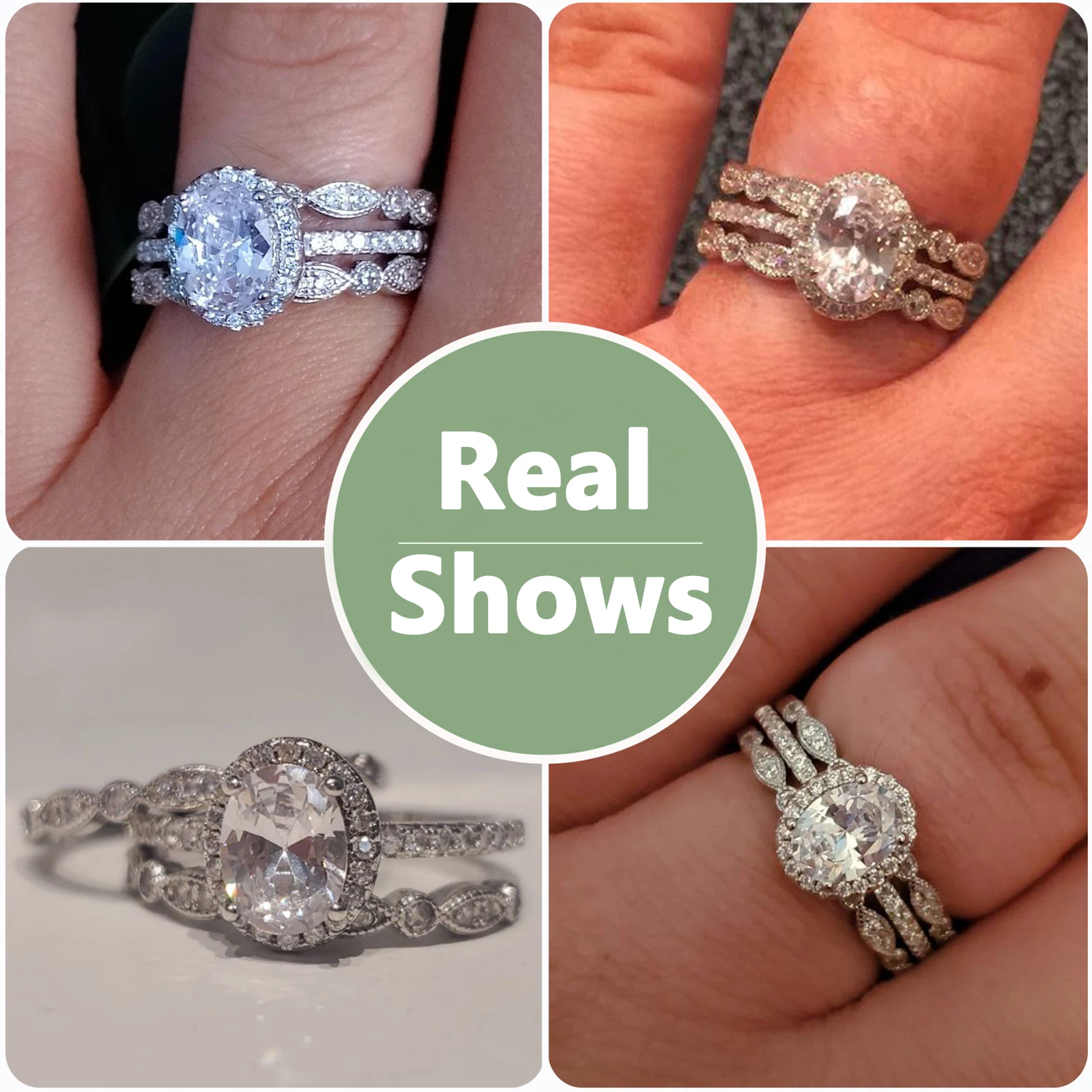 Newshe 3 Pieces Wedding Engagement Rings Set for Women 925 Sterling Silver Jewelry Art Deco Bands Oval AAAAA Cubic Zircon Ring