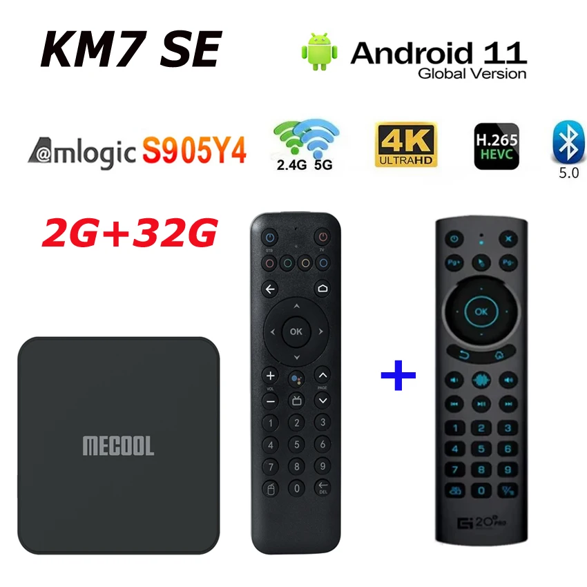 Google Certified 4K Set Top Box Mecool KM7 SE TV Box LPDDR4 2GB RAM 32GB Dual Wifi BT5.1 Support AV1 Youtube