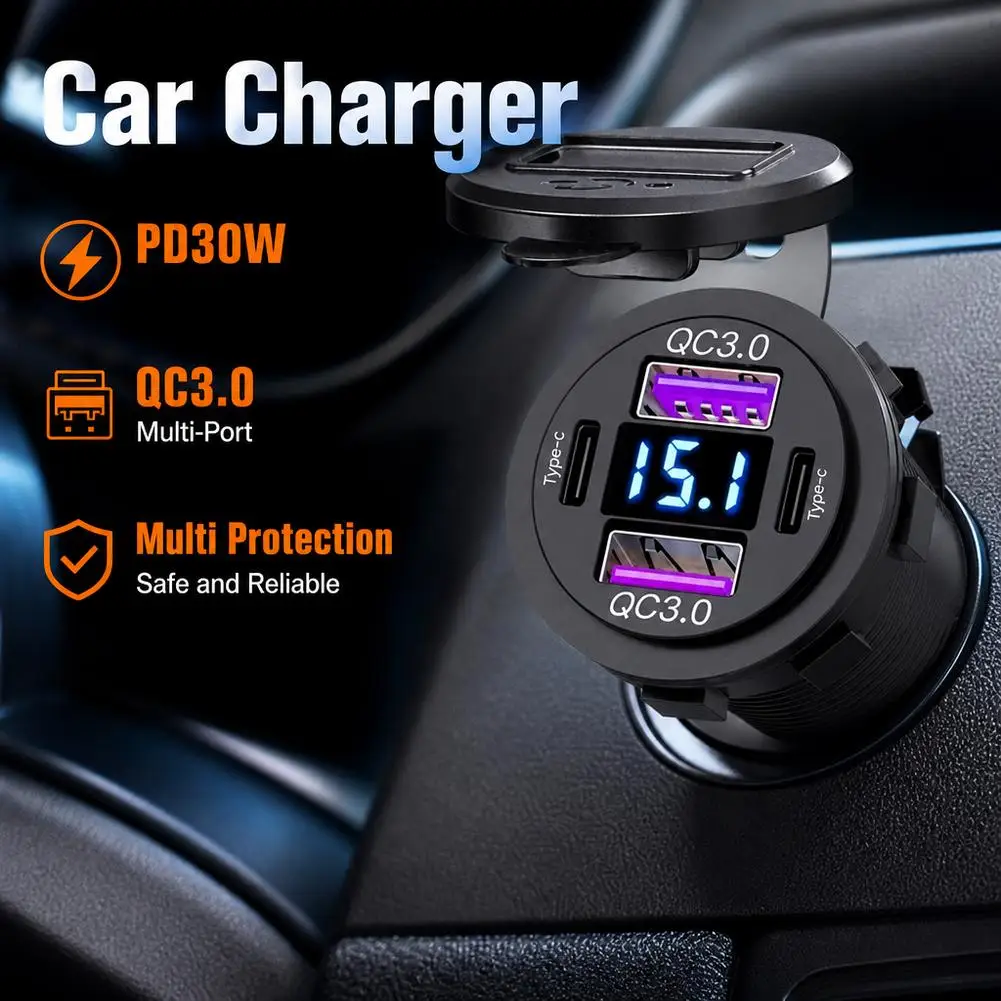 Waterproof 12V 24V Power Outlet Adapter with Wiring Harness Fast Charging Socket for Motorcycles Off Road and Marine Use