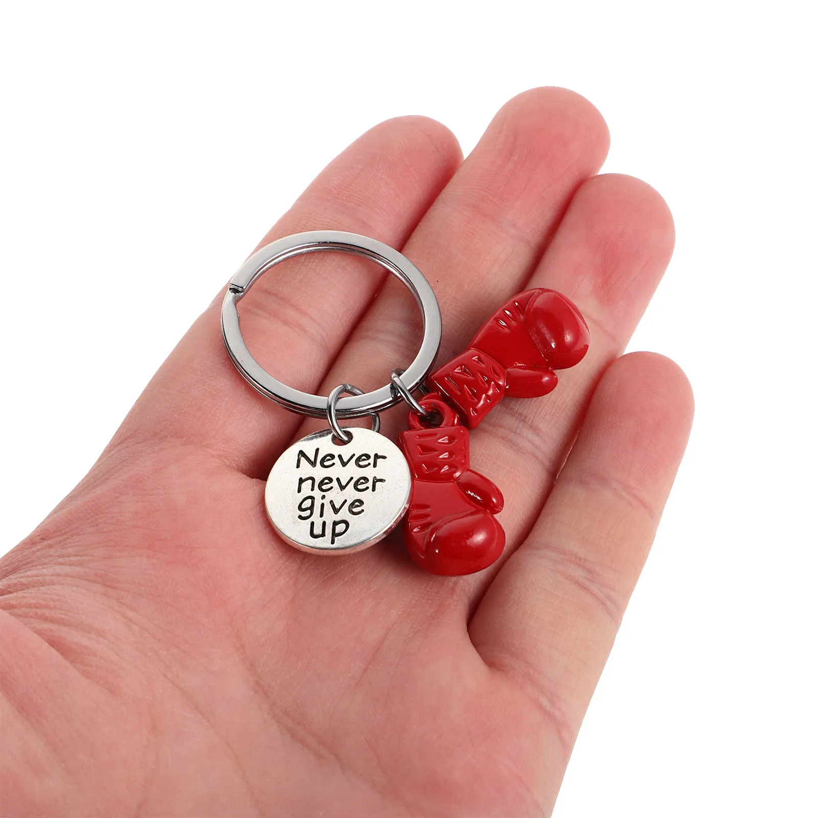 Mini Boxing Gloves Keychain Red Boxing Glove Pendant Never Motivational Charm for Sports Lovers Coaches