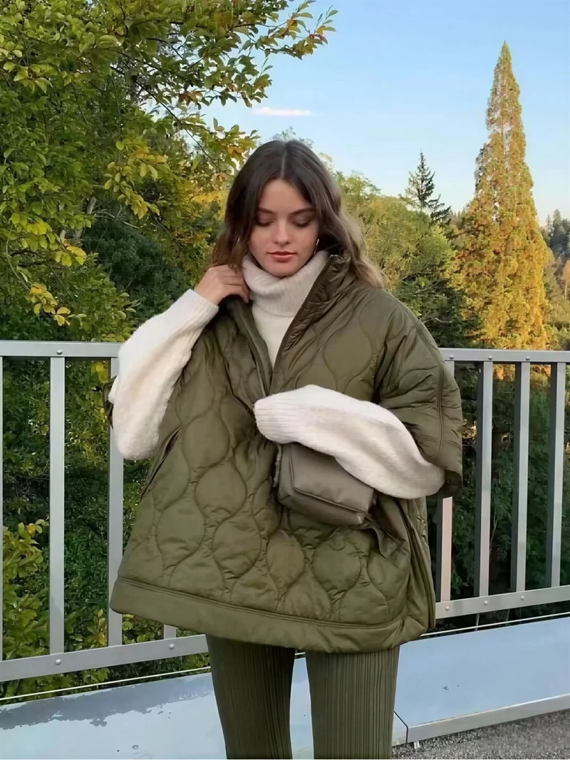 

Парки женские байкерские зимние стеганые шерпы с двойными карманами и воротником-стойкой на пуговицах, городская минималистичная современная уличная одежда, однотонная