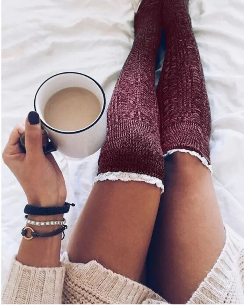 Winter Women Knee Socks Ladies Thigh High Stockings Girls Warm Sexy House Floor Long Stocking Knitting Wool Over Knee Stocking